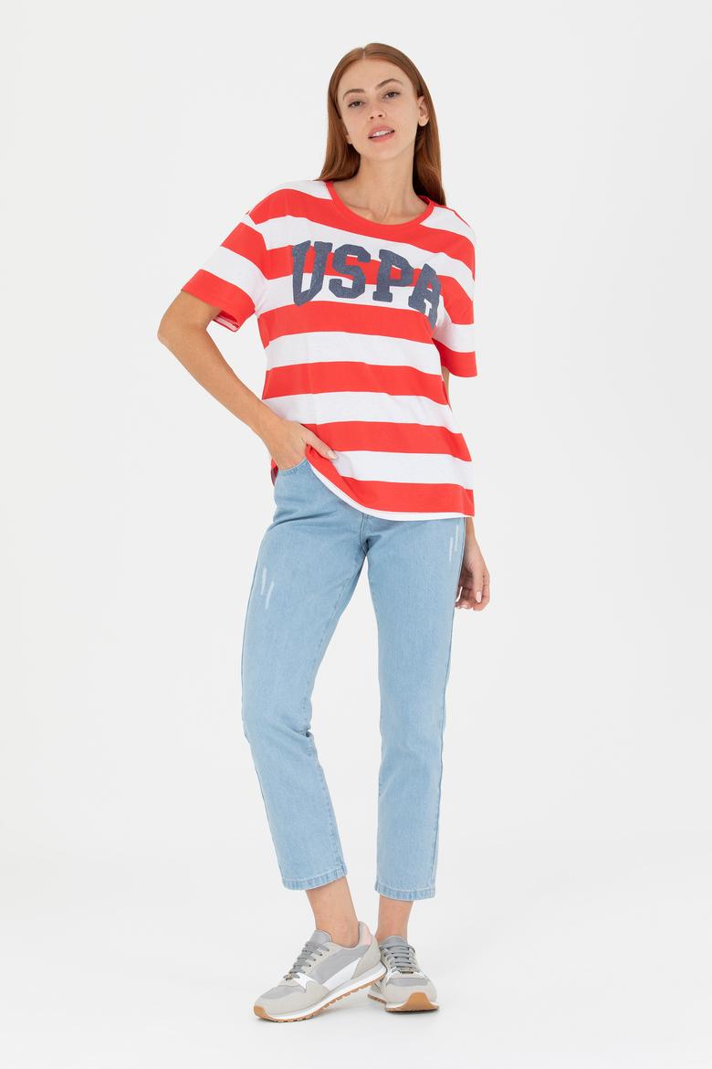 Kadın Kırmızı Bisiklet Yaka Tişört - 50276716016