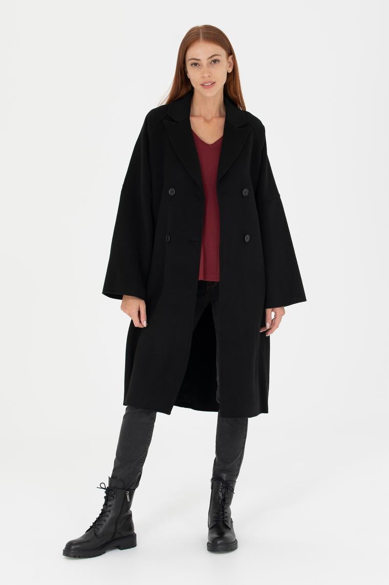 Kadın Siyah Kaşe Kaban