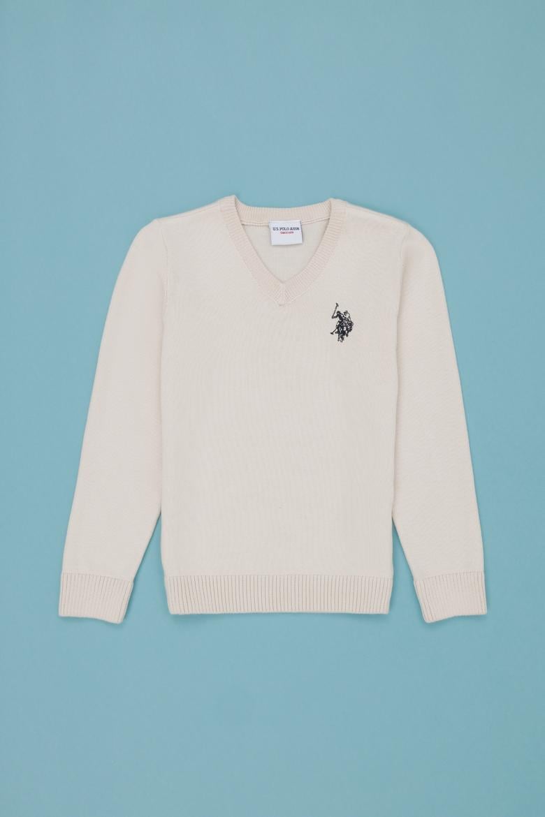 Kız Çocuk Krem Basic V Yaka Kazak - 50275850002