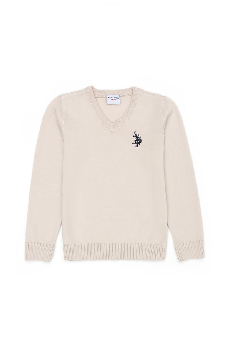 Kız Çocuk Krem Basic V Yaka Kazak - 50275850002