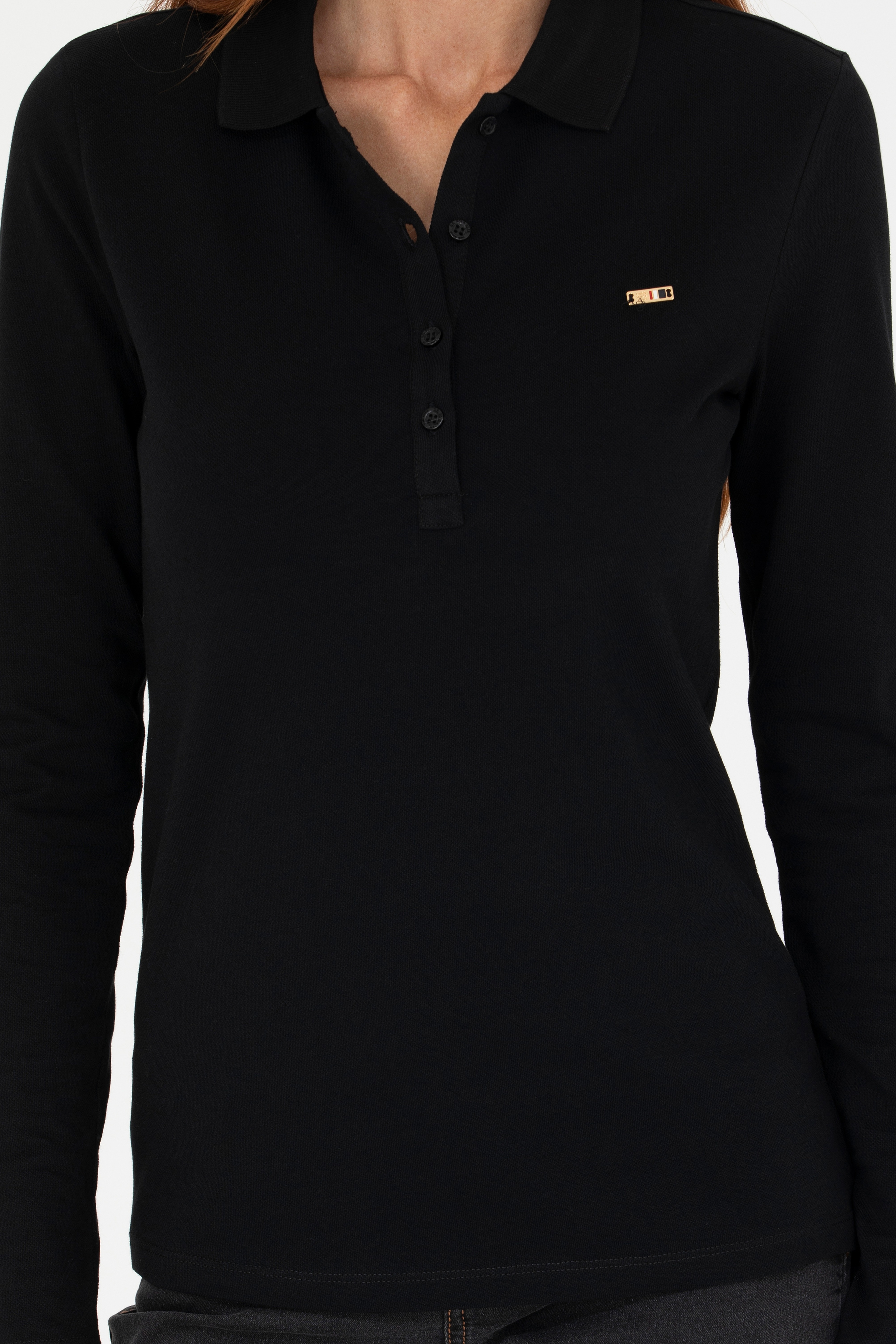 Kadın Siyah Basic Polo Yaka Sweatshirt - Image 7