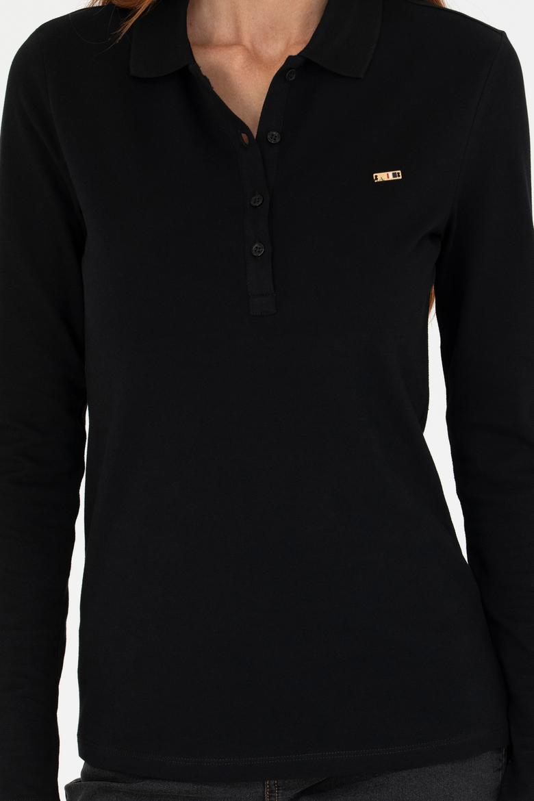 Kadın Siyah Basic Polo Yaka Sweatshirt - 50276160022