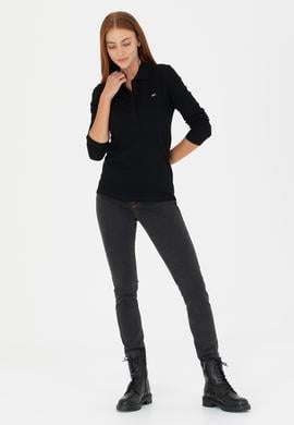 Kadın Siyah Basic Polo Yaka Sweatshirt - 50276160022