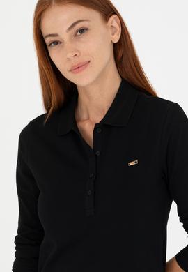 Kadın Siyah Basic Polo Yaka Sweatshirt - 50276160022