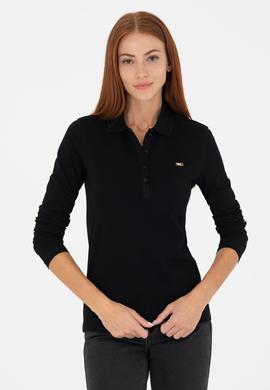 Kadın Siyah Basic Polo Yaka Sweatshirt - 50276160022