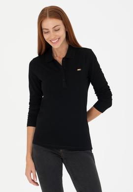 Kadın Siyah Basic Polo Yaka Sweatshirt - 50276160022