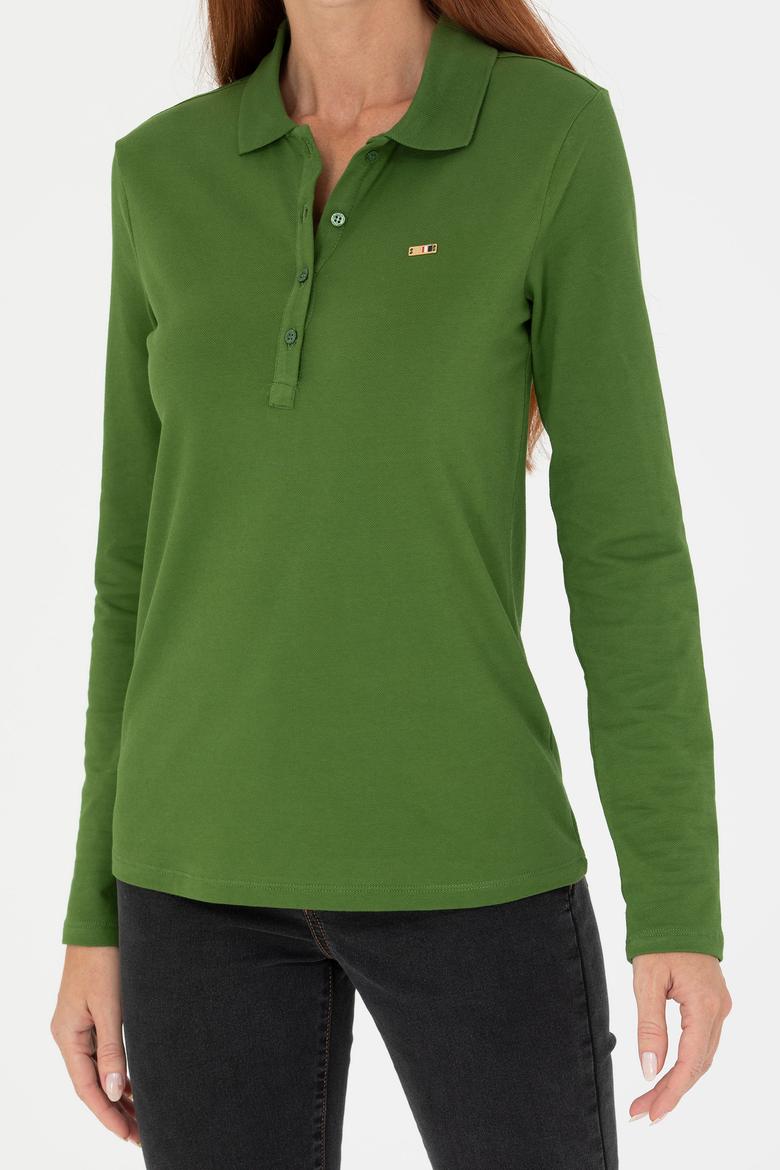 Kadın Yeşil Basic Polo Yaka Sweatshirt - 50276160025