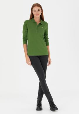 Kadın Yeşil Basic Polo Yaka Sweatshirt - 50276160025