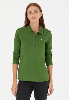 Kadın Yeşil Basic Polo Yaka Sweatshirt - 50276160025