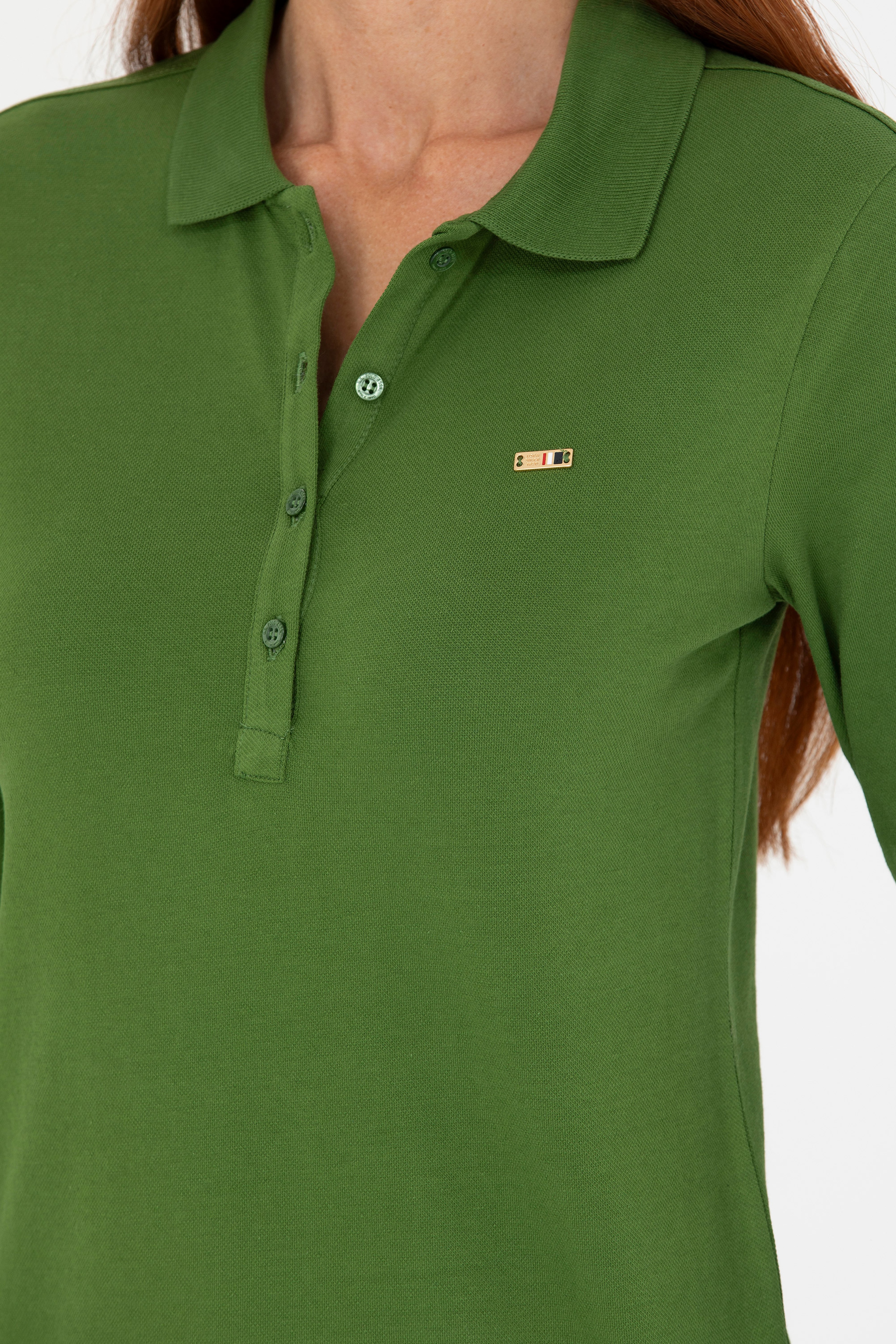 Kadın Yeşil Basic Polo Yaka Sweatshirt - Image 7