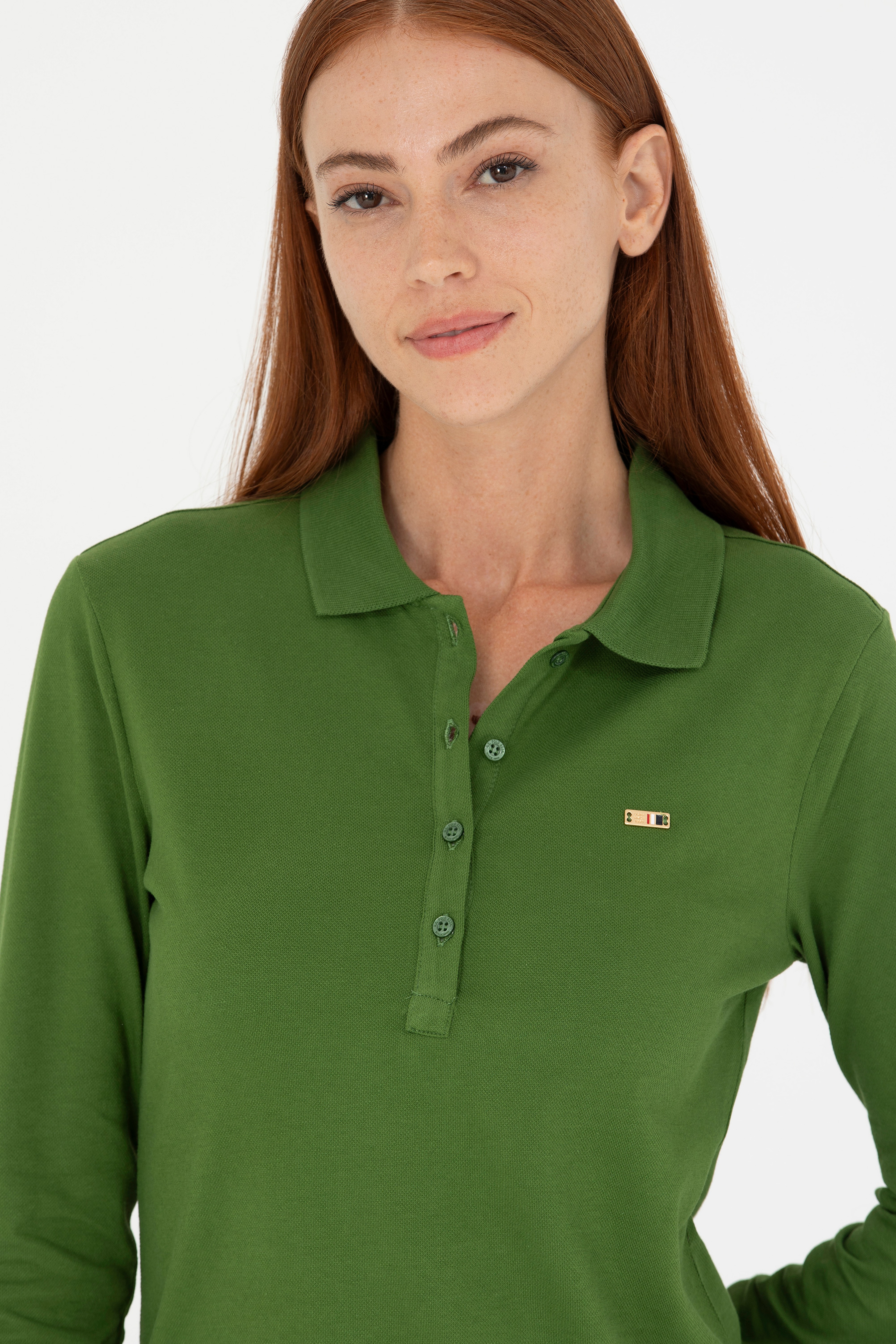 Kadın Yeşil Basic Polo Yaka Sweatshirt