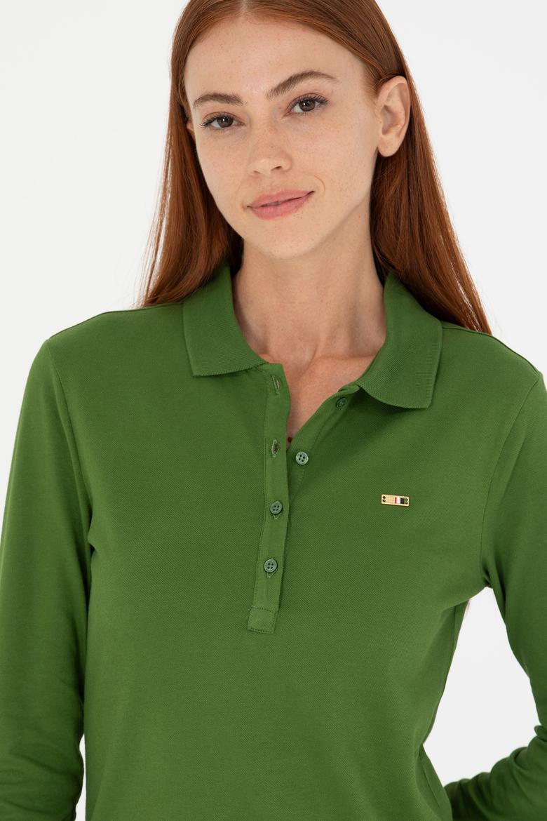 Kadın Yeşil Basic Polo Yaka Sweatshirt - 50276160025