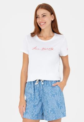 Kadın Beyaz Bisiklet Yaka Tişört - 50276717004