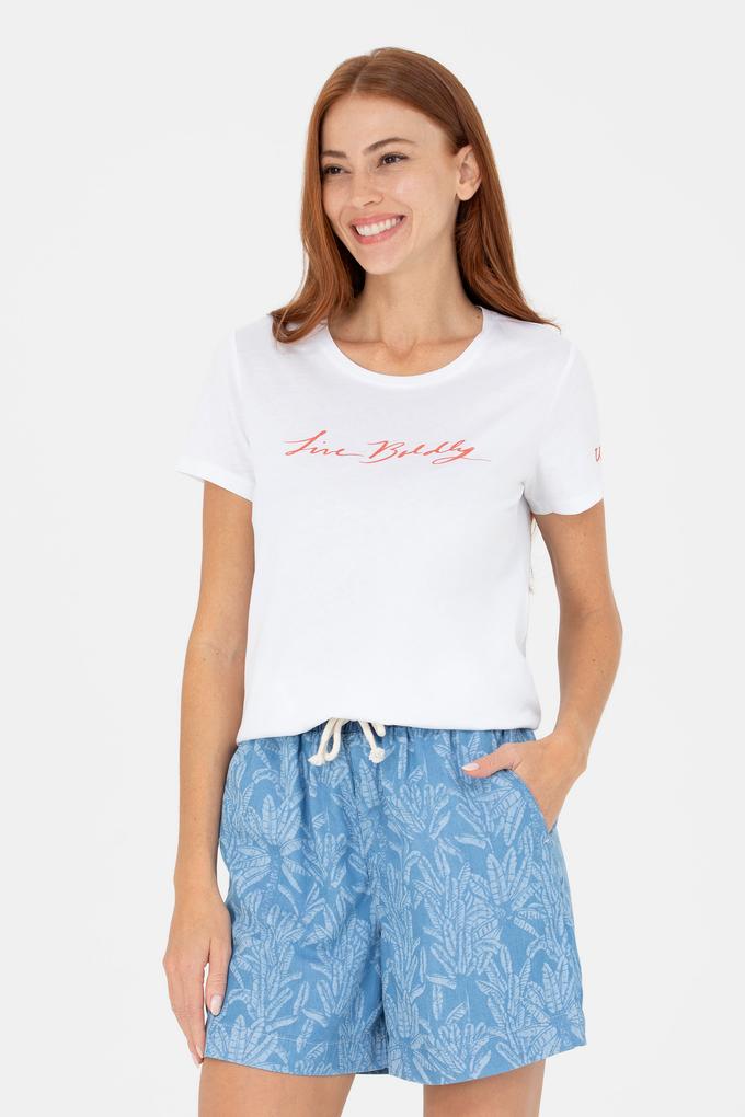 Kadın Beyaz Bisiklet Yaka Tişört