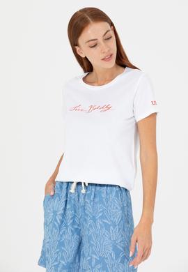 Kadın Beyaz Bisiklet Yaka Tişört - 50276717004