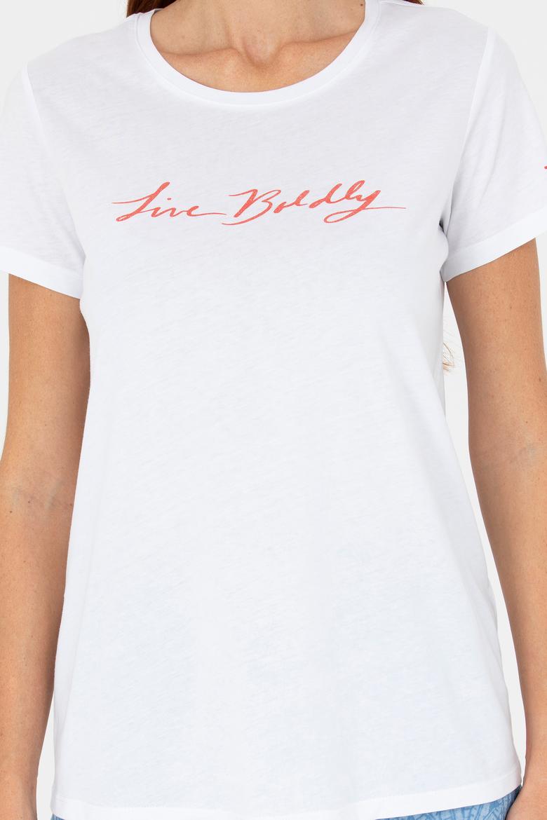 Kadın Beyaz Bisiklet Yaka Tişört - 50276717004