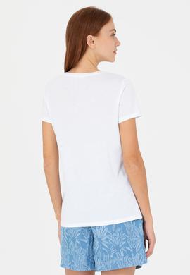 Kadın Beyaz Bisiklet Yaka Tişört - 50276717004