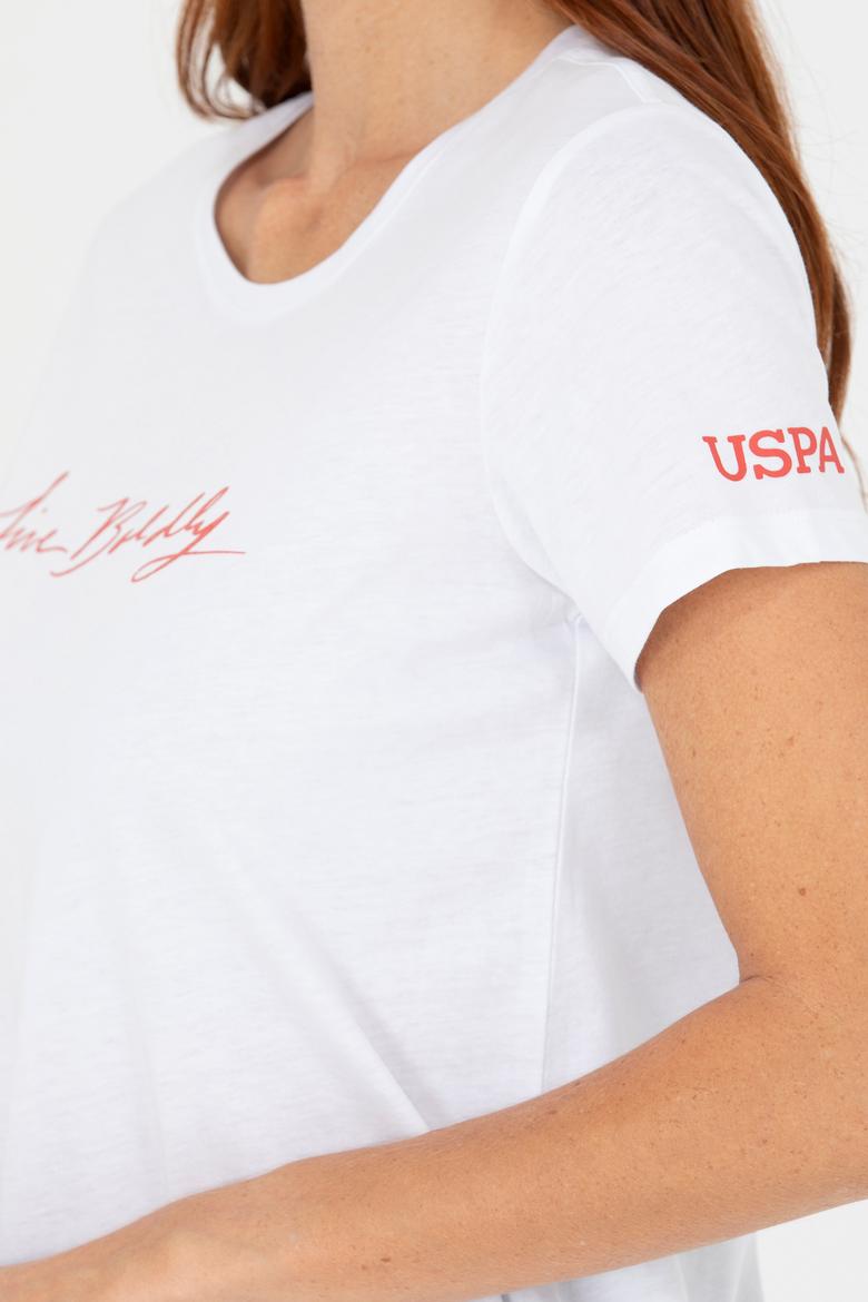 Kadın Beyaz Bisiklet Yaka Tişört - 50276717004