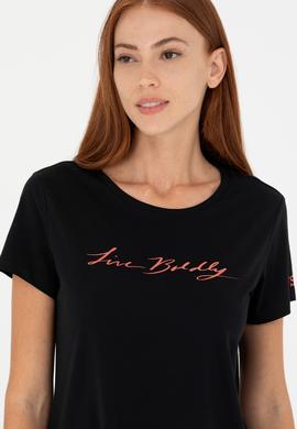 Kadın Siyah Bisiklet Yaka Tişört - 50276717021