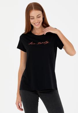 Kadın Siyah Bisiklet Yaka Tişört - 50276717021