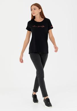 Kadın Siyah Bisiklet Yaka Tişört - 50276717021