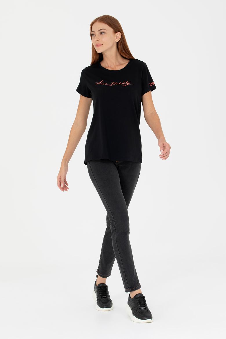 Kadın Siyah Bisiklet Yaka Tişört - 50276717021