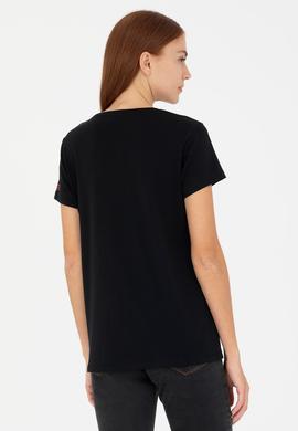 Kadın Siyah Bisiklet Yaka Tişört - 50276717021