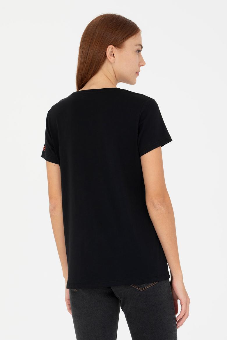 Kadın Siyah Bisiklet Yaka Tişört - 50276717021