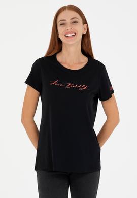 Kadın Siyah Bisiklet Yaka Tişört - 50276717021