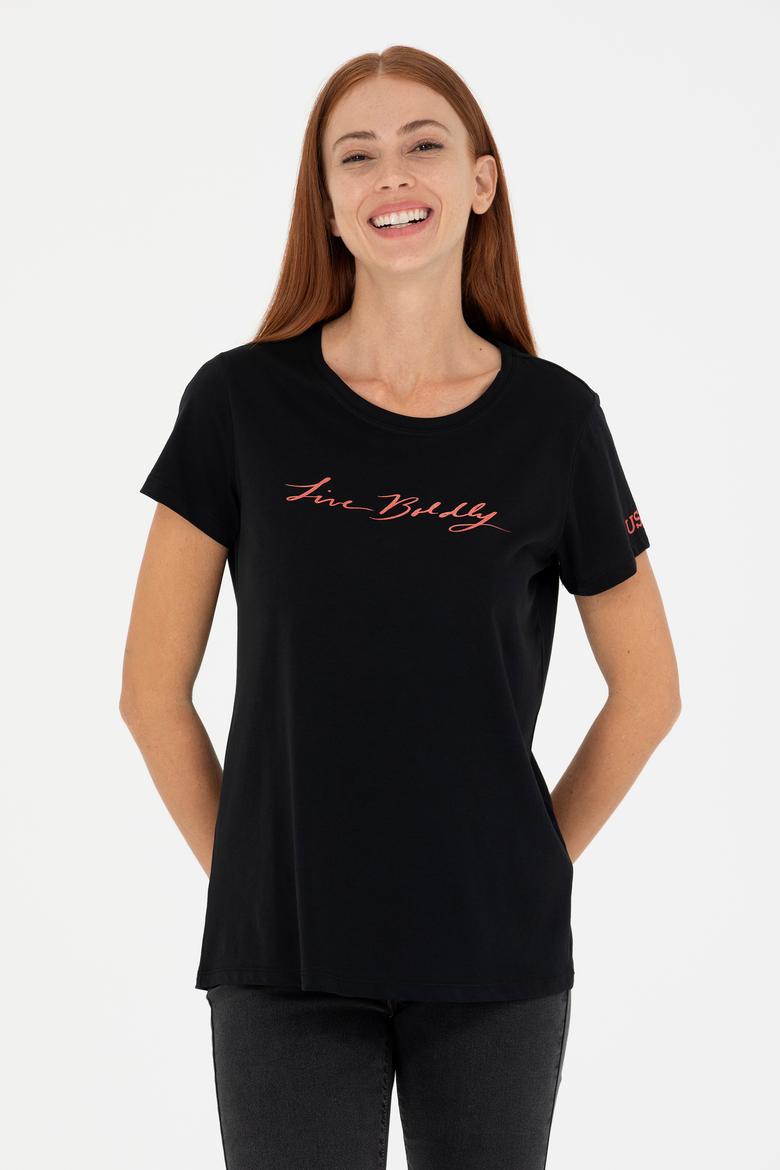 Kadın Siyah Bisiklet Yaka Tişört