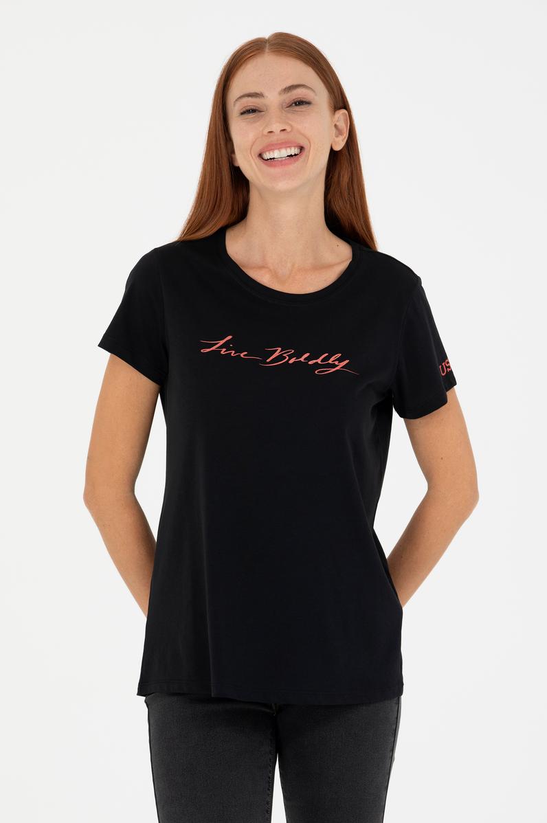 Kadın Siyah Bisiklet Yaka Tişört