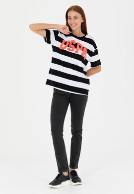 Kadın Siyah Bisiklet Yaka Tişört - 50276716024