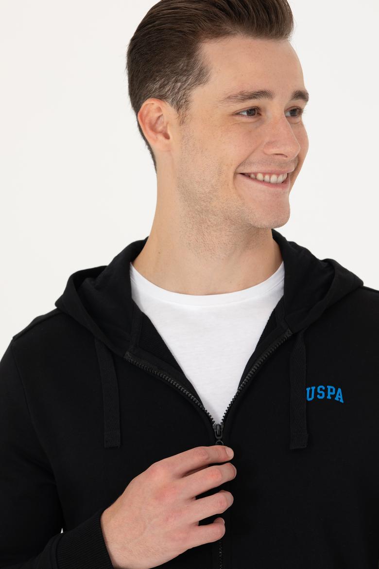 Erkek Siyah Kapüşonlu Örme Hırka