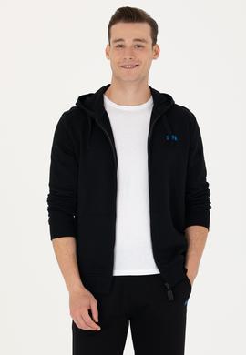 Erkek Siyah Kapüşonlu Örme Hırka - 50276152034