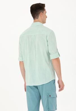 Erkek Yeşil Çizgili Beyaz Gömlek - 50263330017