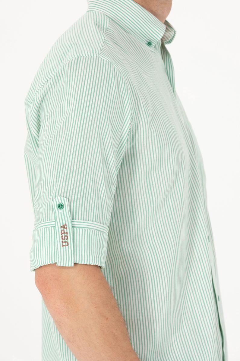 Erkek Yeşil Çizgili Beyaz Gömlek