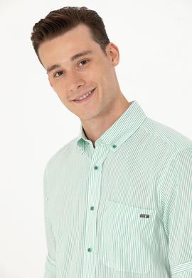 Erkek Yeşil Çizgili Beyaz Gömlek - 50263330017