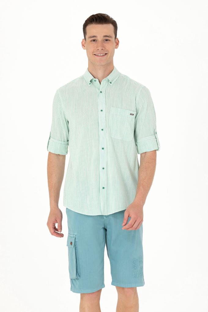 Erkek Yeşil Çizgili Beyaz Gömlek