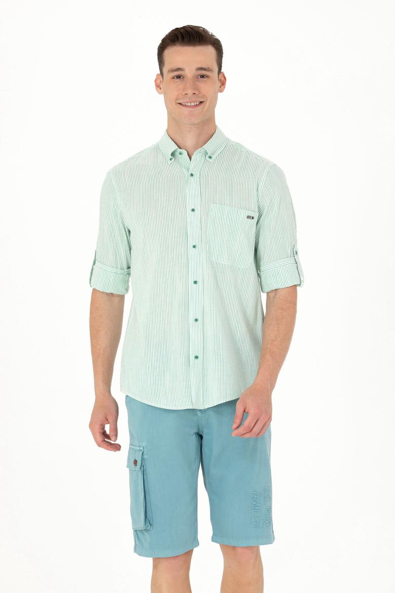 Erkek Yeşil Çizgili Beyaz Gömlek