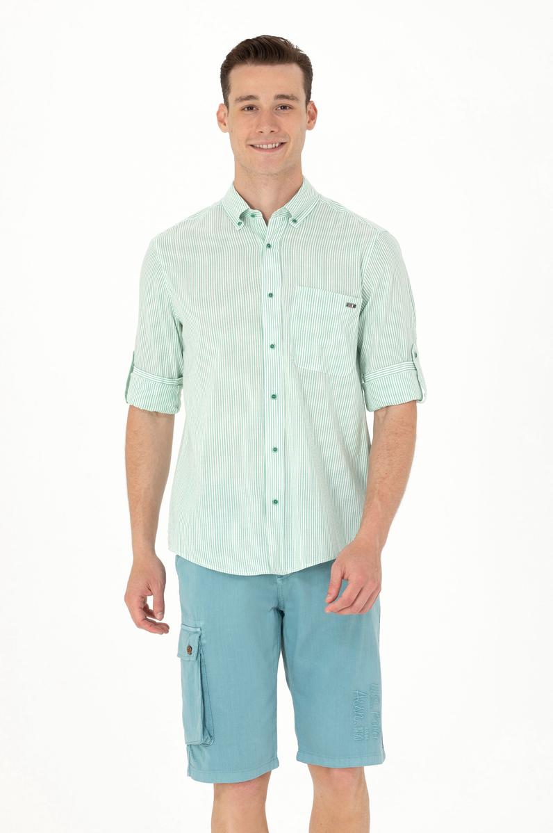 Erkek Yeşil Çizgili Beyaz Gömlek