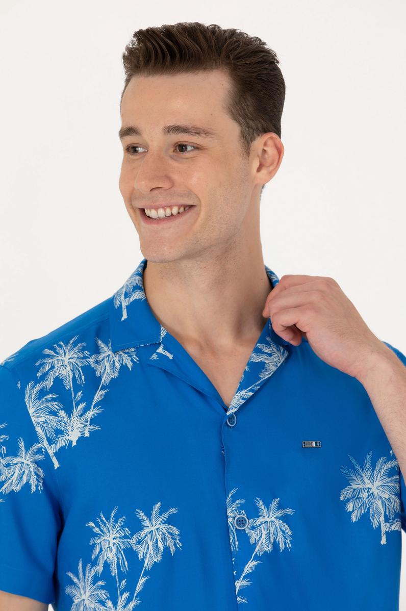 Erkek Apaş Yaka Saks Kısa Kollu Gömlek