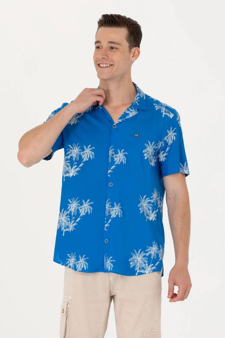 Erkek Apaş Yaka Saks Kısa Kollu Gömlek