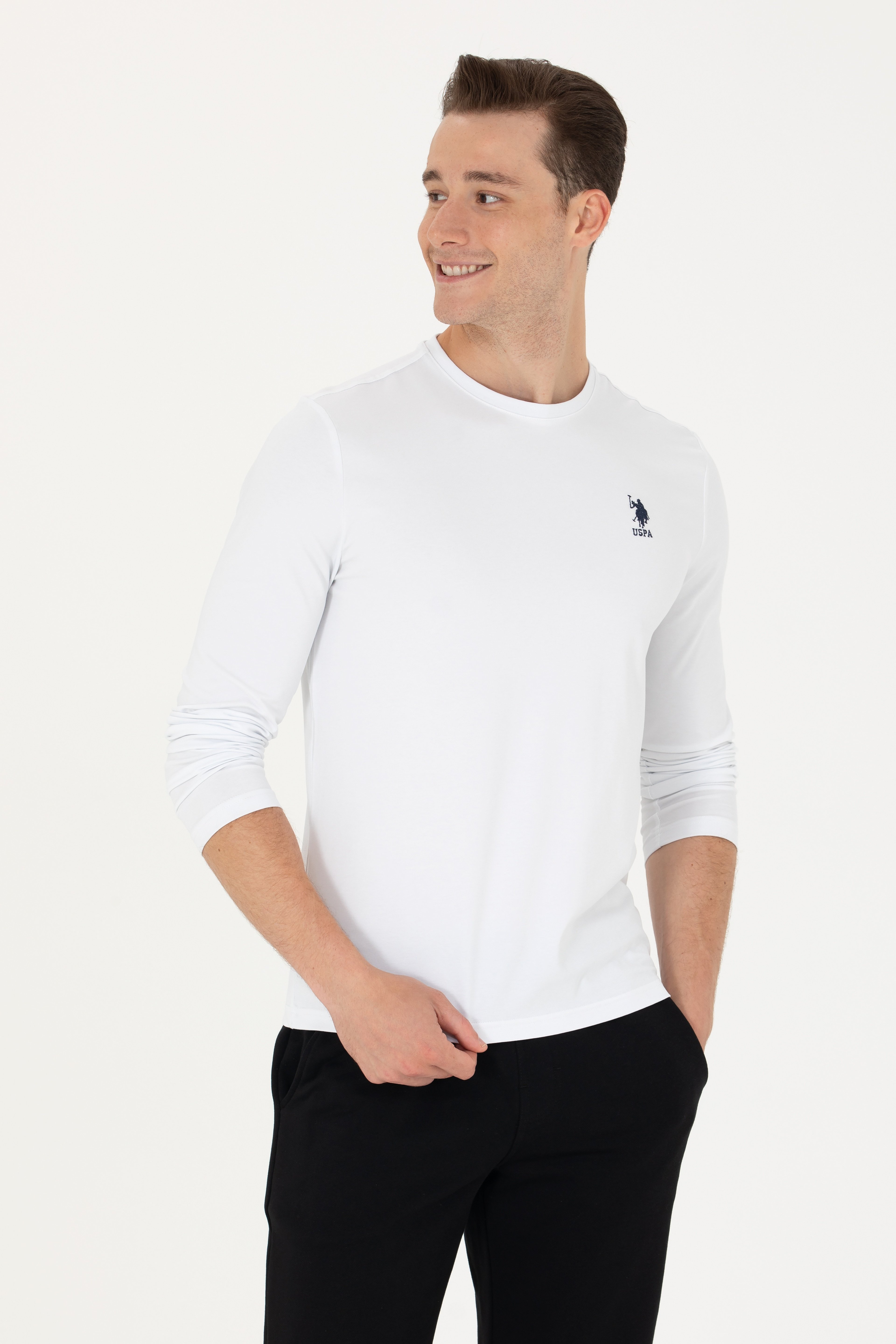 Erkek Beyaz Basic Sweatshirt - Image 1
