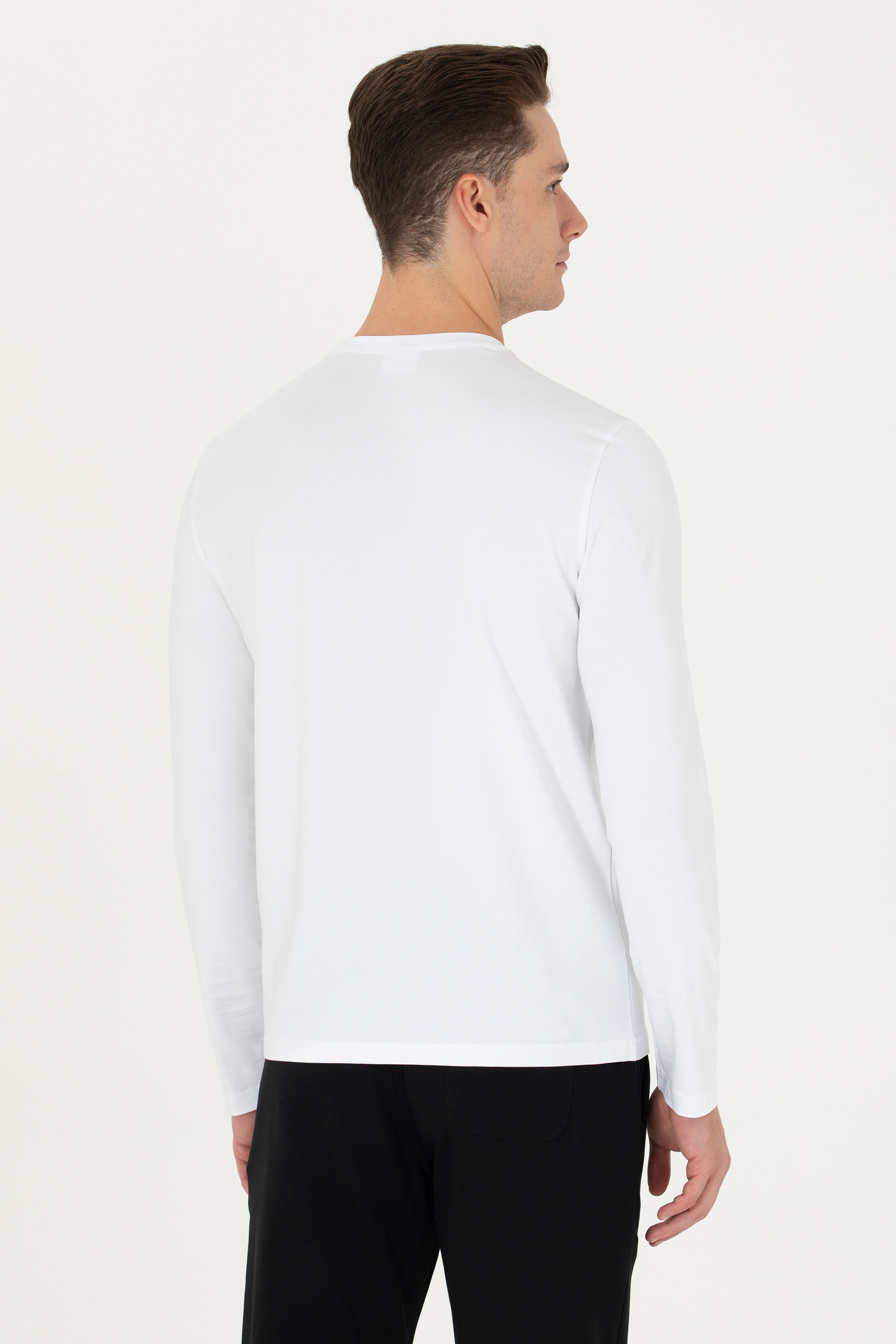 Erkek Beyaz Basic Sweatshirt - Image 5