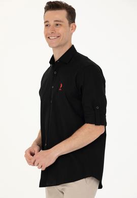 Erkek Siyah Keten Görünümlü Basic Gömlek - 50254189080