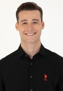 Erkek Siyah Keten Görünümlü Basic Gömlek - 50254189080