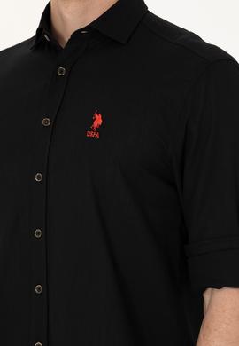 Erkek Siyah Keten Görünümlü Basic Gömlek - 50254189080