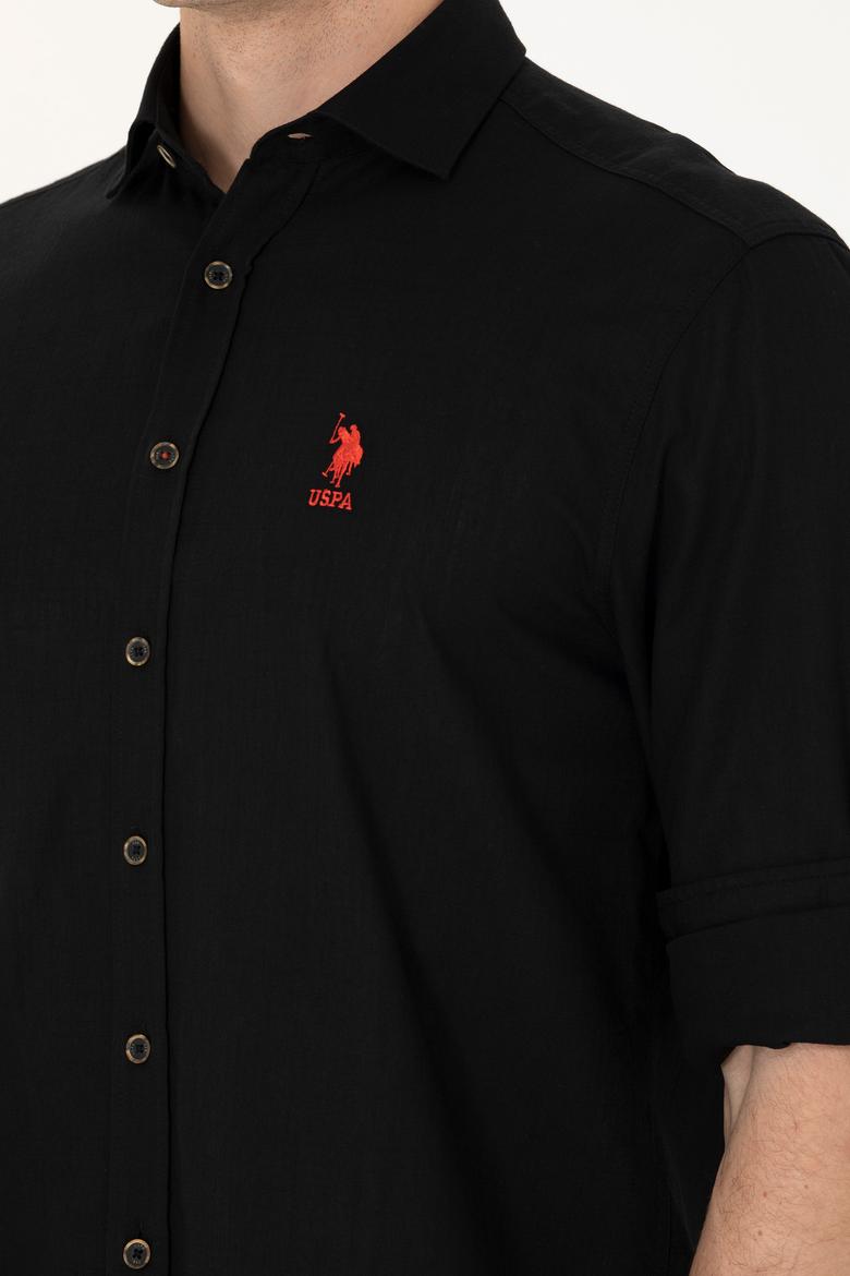 Erkek Siyah Keten Görünümlü Basic Gömlek - 50254189080