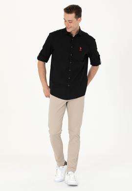 Erkek Siyah Keten Görünümlü Basic Gömlek - 50254189080