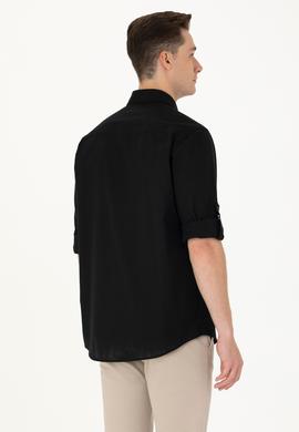 Erkek Siyah Keten Görünümlü Basic Gömlek - 50254189080